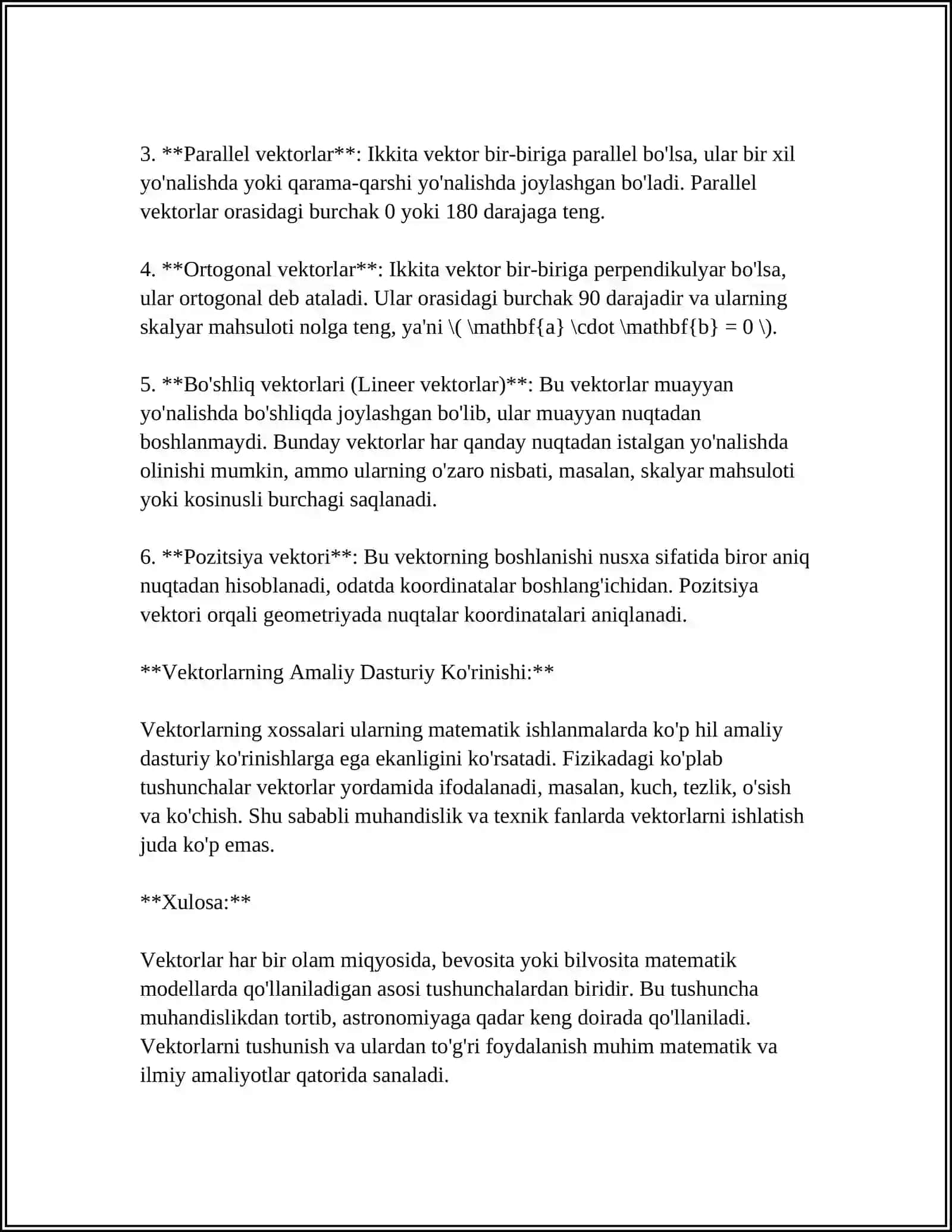 VEKTORLAR VA ULAR USTIDA AMALLAR(VEKTORLARNI QOʻSHISH VA AYIRISH,VEKTORNI UNING KOMPNITENTLARIGA AJRATISH) 4