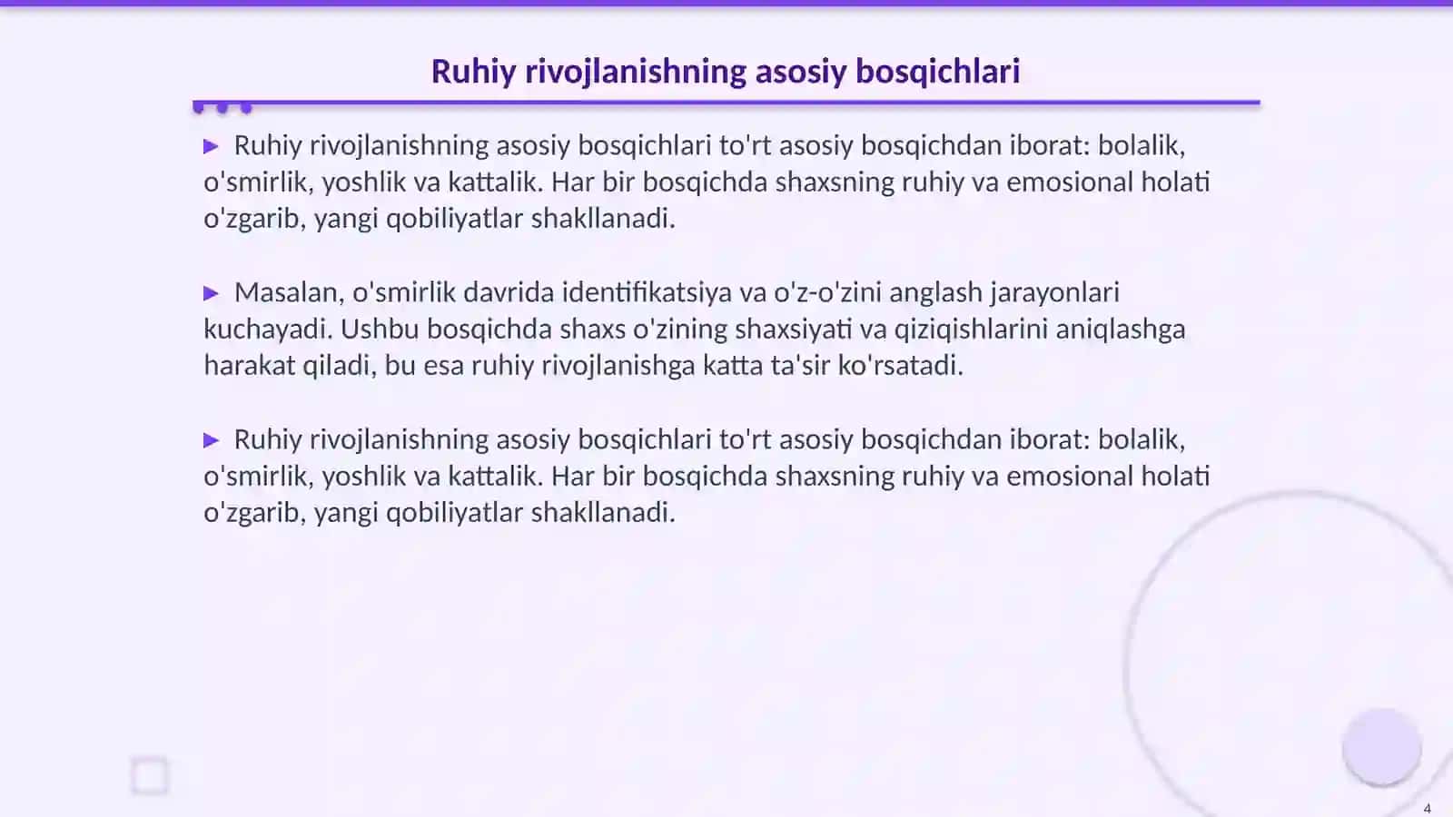 Oliy ruhiy funksional rivojlanish bosqichlari 4