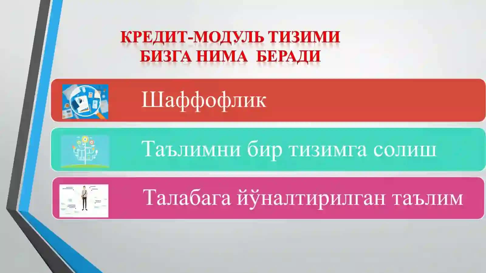 КРЕДИТ-МОДУЛЬ ТИЗИМИДА ЎҚУВ ЖАРАЁНИНИ РЕЖАЛАШТИРИШ ВА ТАШКИЛ ҚИЛИШ 4
