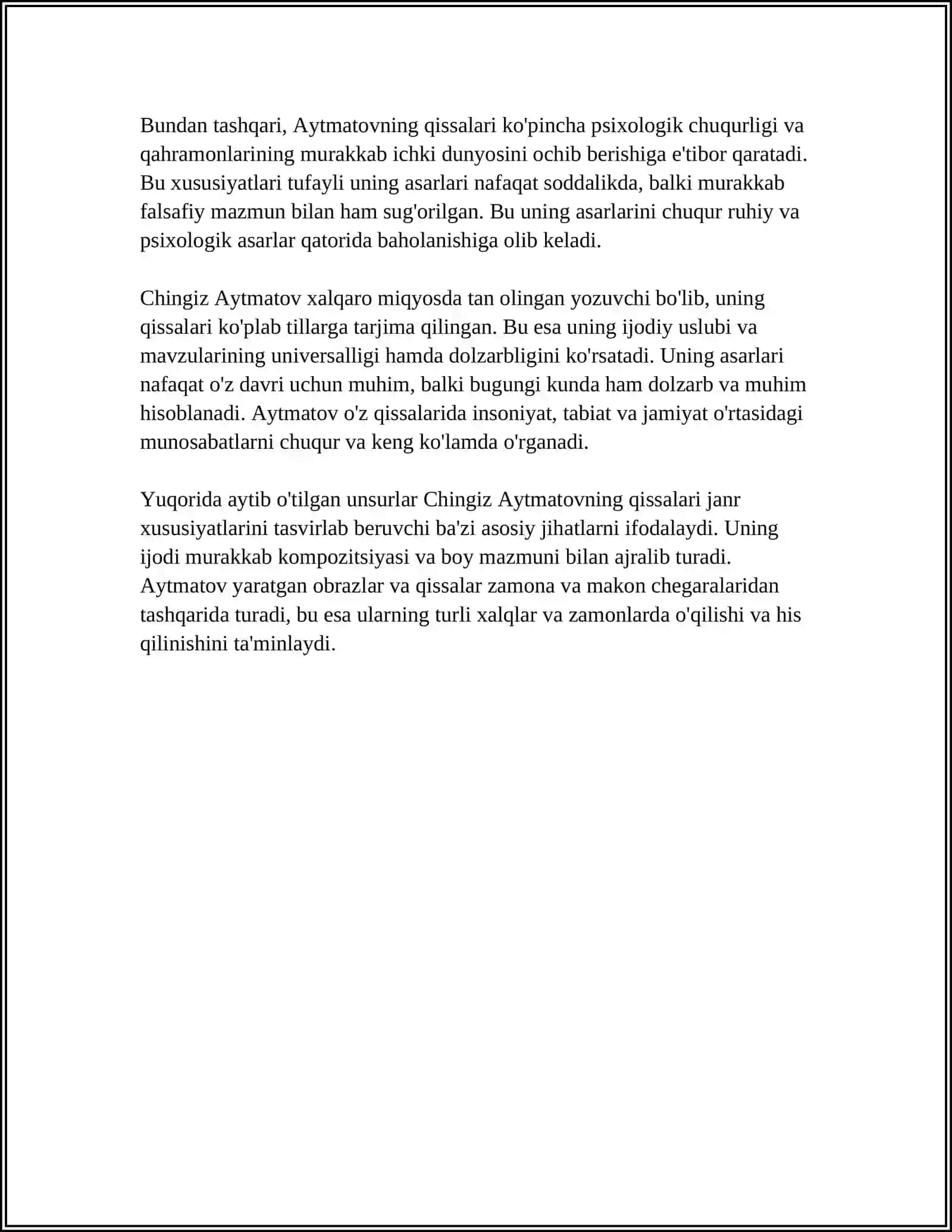 CHINGIZ AYTMATOV QISSALARINING O'ZIGA XOS XUSUSIYATLARI 4