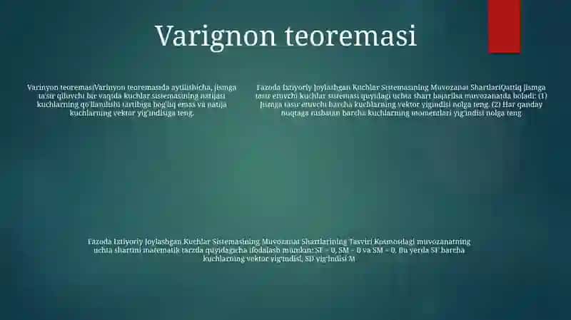 Fazoda Ixtiyoriy Joylashgan Kuchlar Sistemasining Muvozanat Shartlari 4