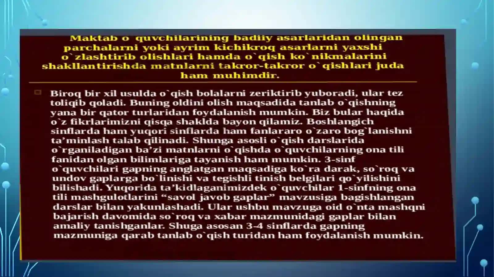 OʻQISH DARSLARIDA QOʻLLANADIGAN METODLARIGA TAVSIF 4