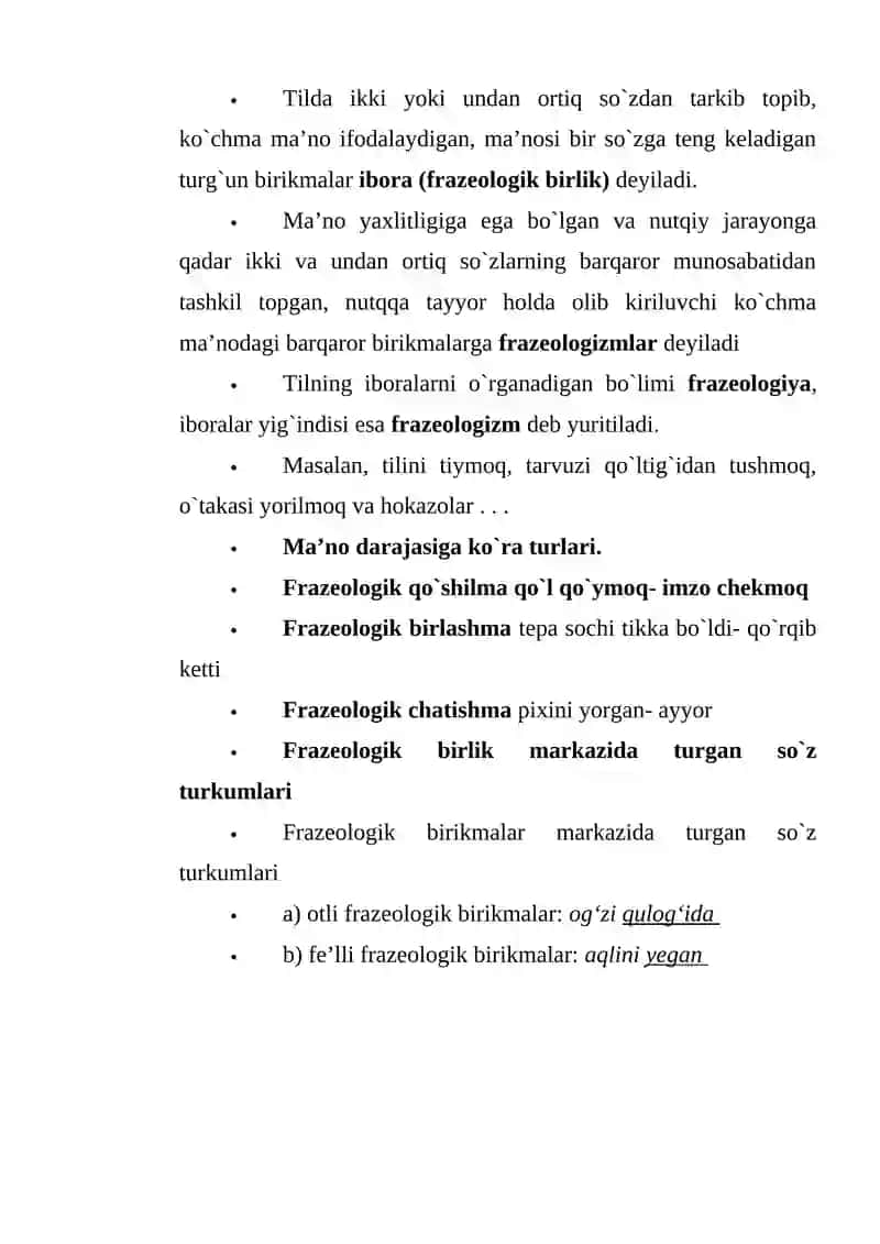 LUG‘AT TARKIBINING AJRALMAS BIRIKMALAR – FRAZEOLOGIK BIRIKMALAR MA’NO VA TARKIBI JIHATDAN TAVSIFLANISHI 4