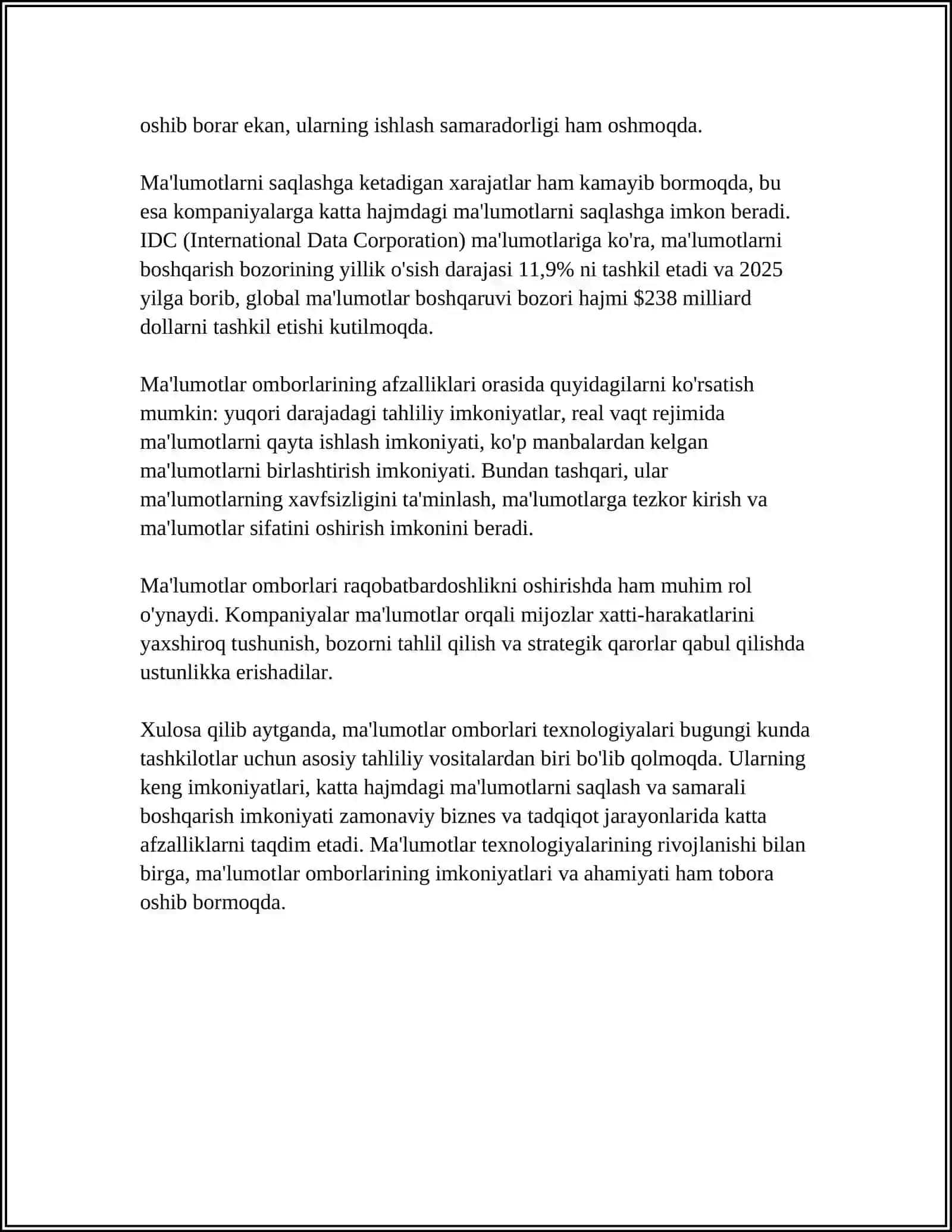 KATTA HAJIMDAGI MA'LUMOTLAR BILAN ISHLASH UCHUN TEXNOLOGIYALARI 4