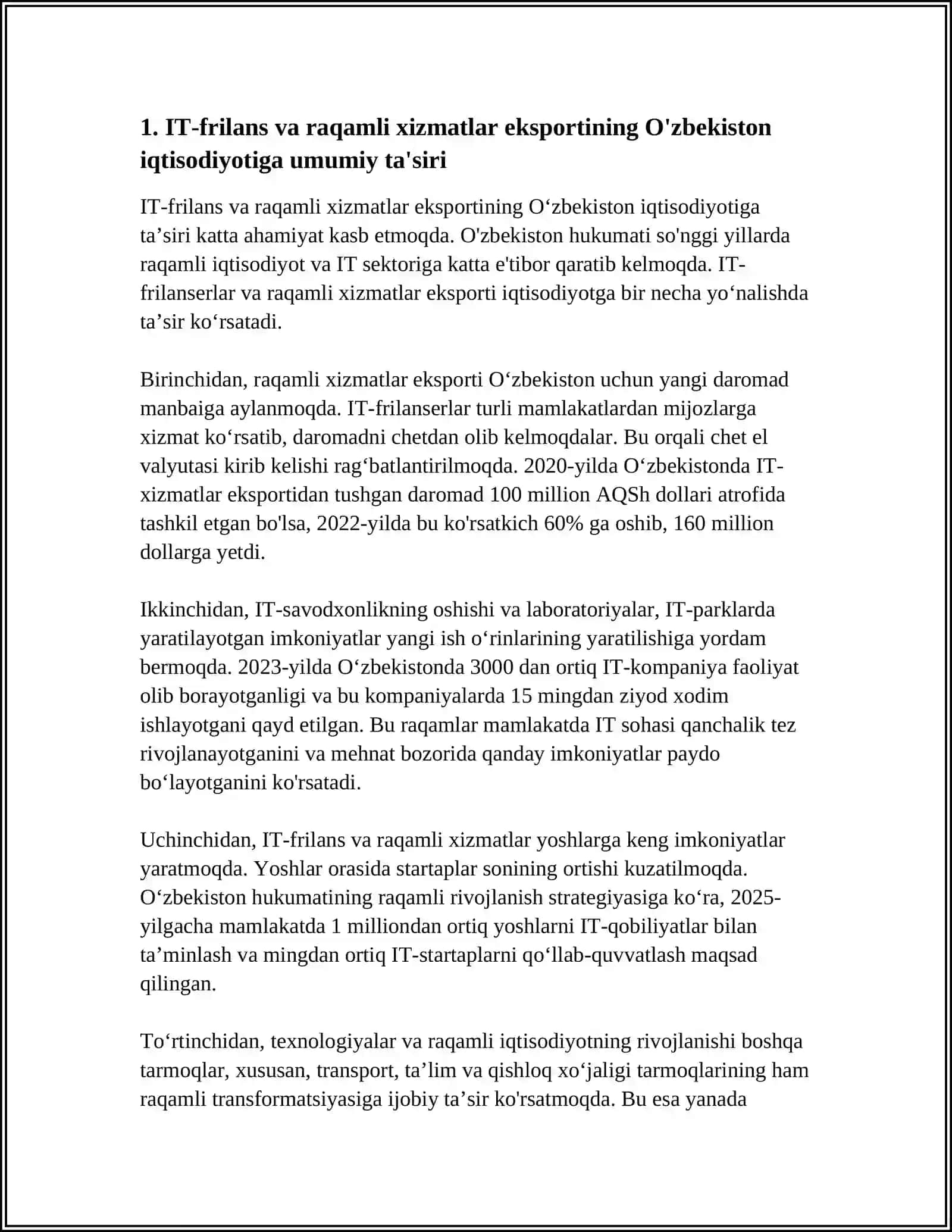 IT-frilans va raqamli xizmatlar eksportining O'zbekiston iqtisodiyotiga ta'siri 4
