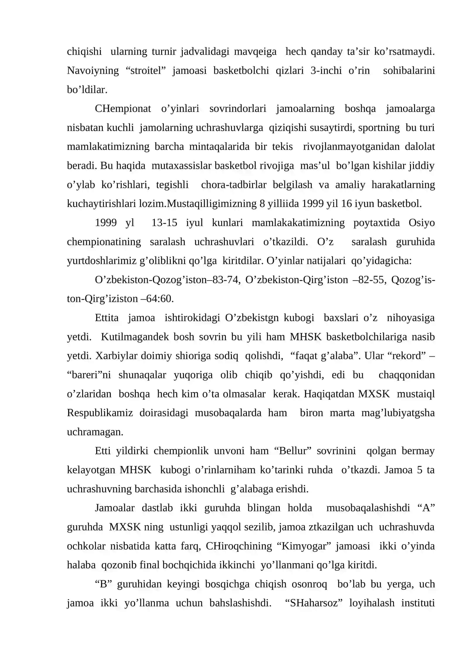 Basketbolning rivojlanishi va orqanishini tahlil qilish 4