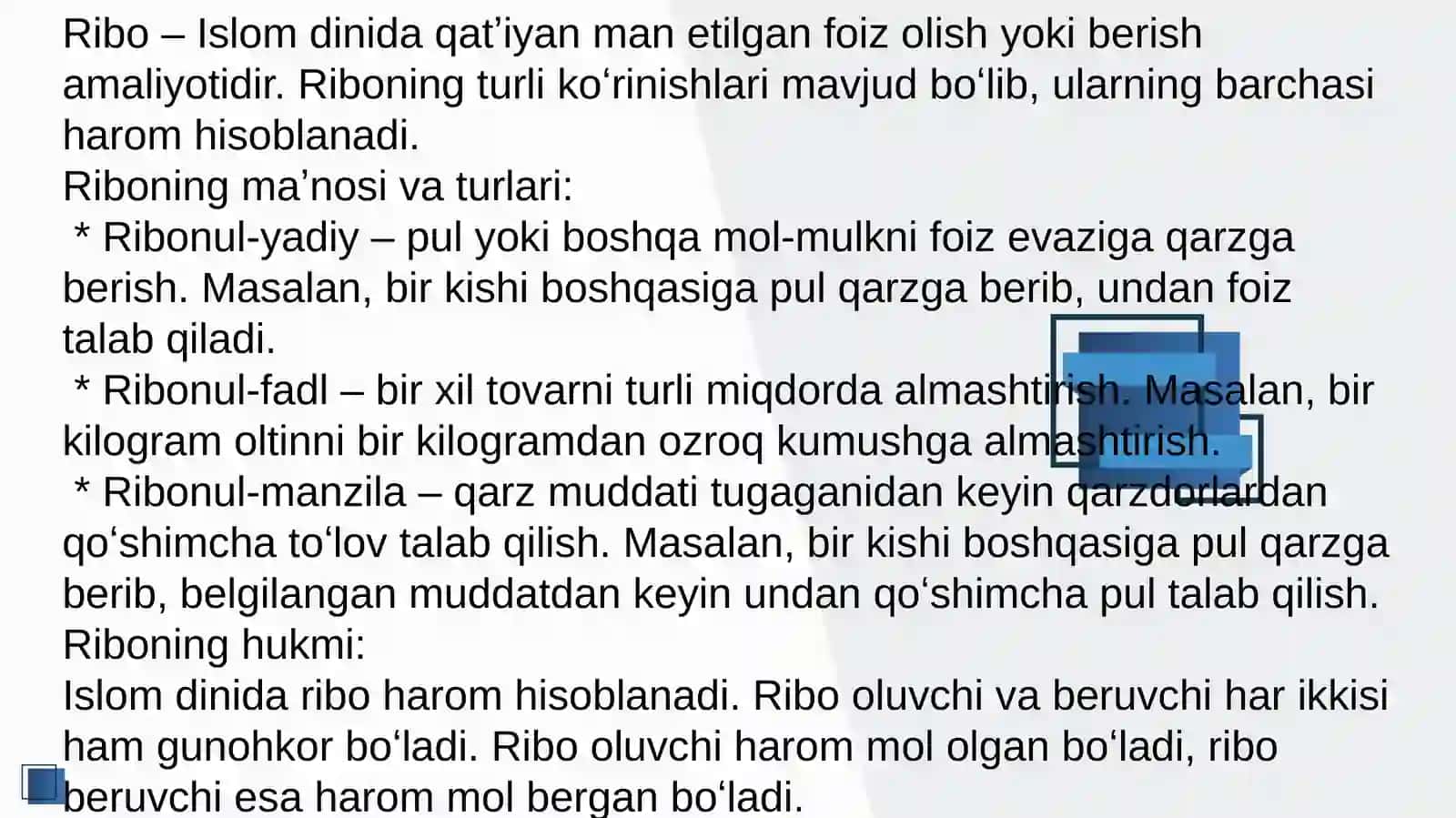 Islom moliyasi ribo, g'arar, maysir masalasi 4