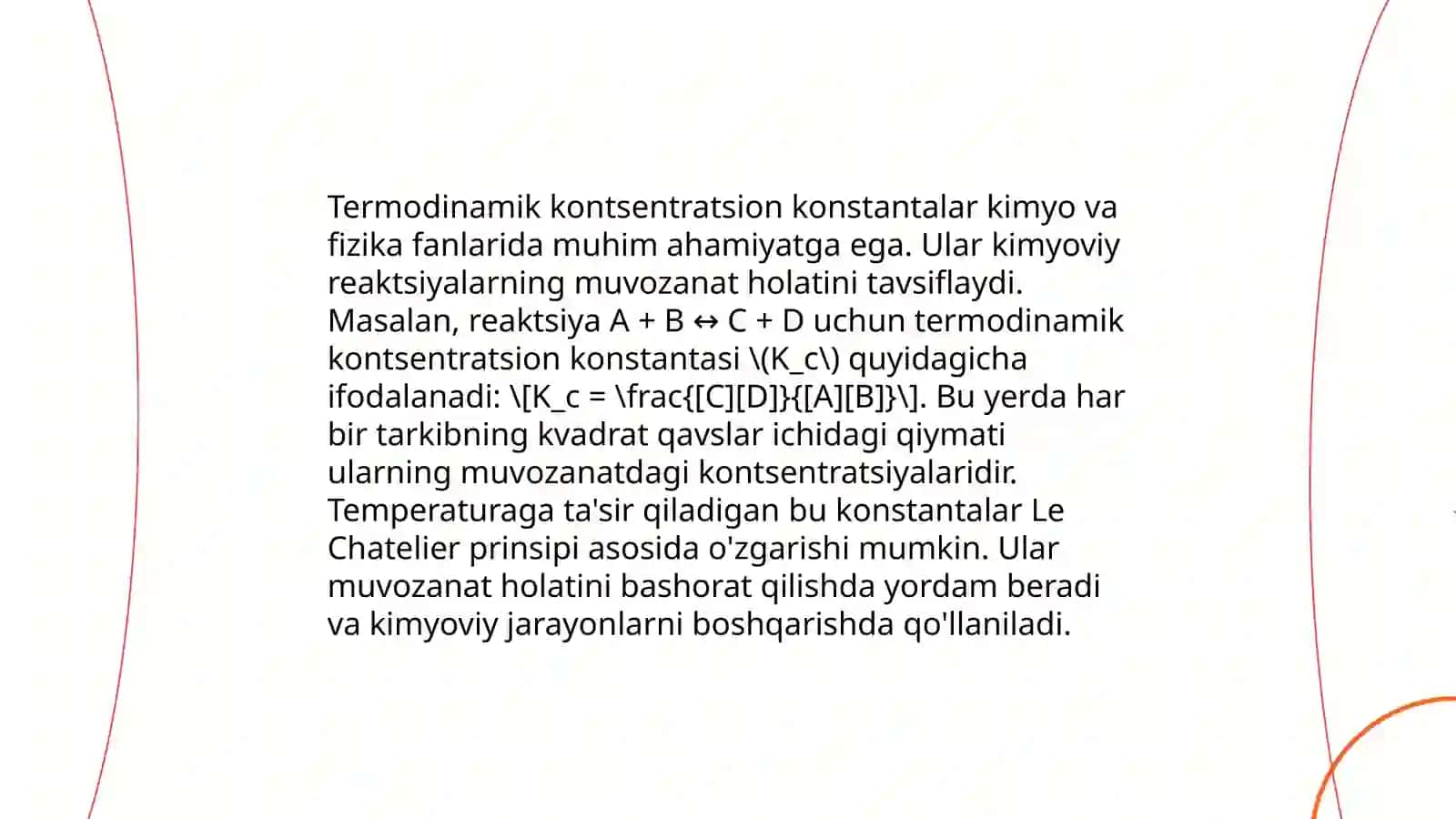 Muvozanat konstantalari (termodinamik konsentratsion va shartli) orasidagi bog'liqlik 4