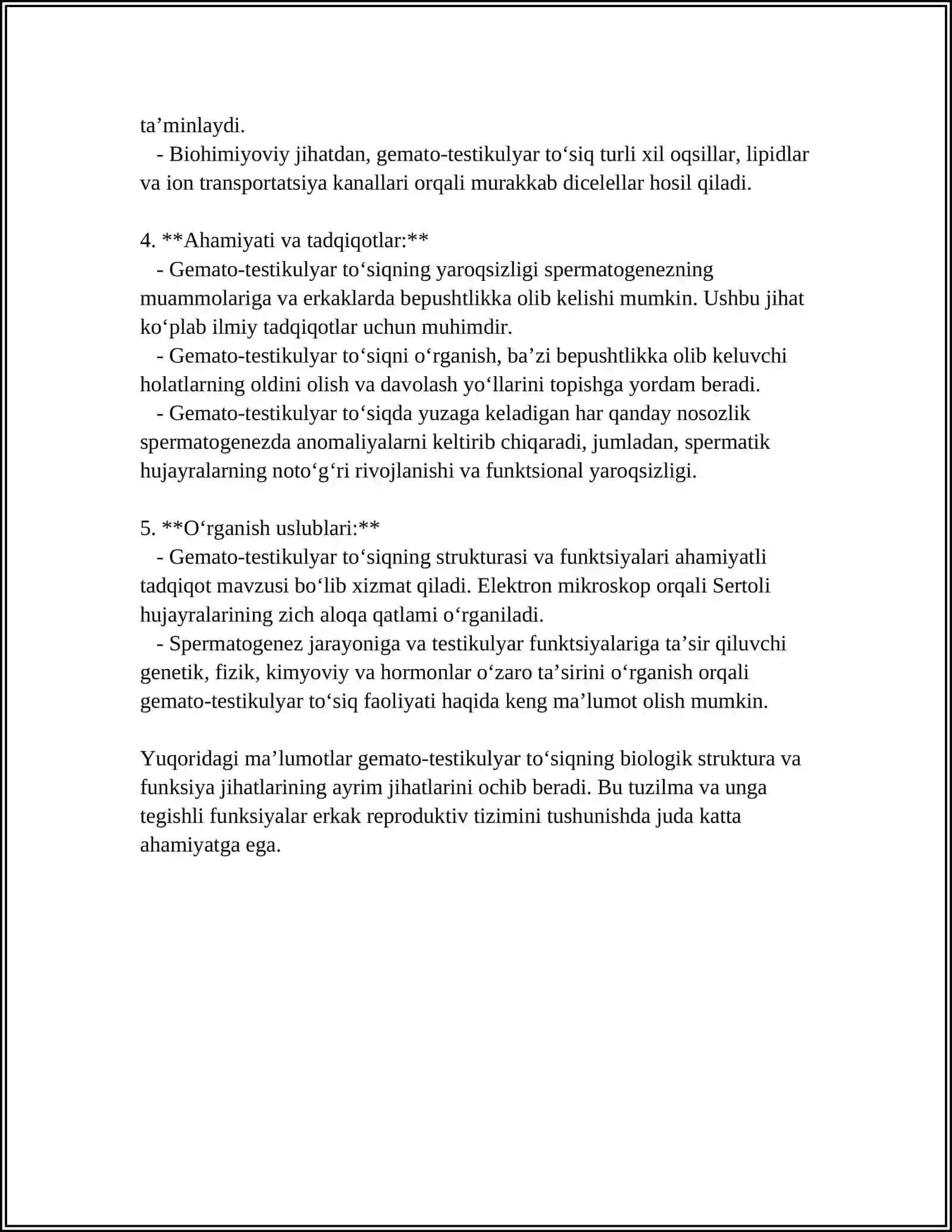 GEMATO-TESTIKULYAR TOʻSIGʻINING GISTOFIZIOLOGIYASI.GEMATO-OVARIAL TOʻSIGʻINING GISTOFIZIOLOGIYASI 4