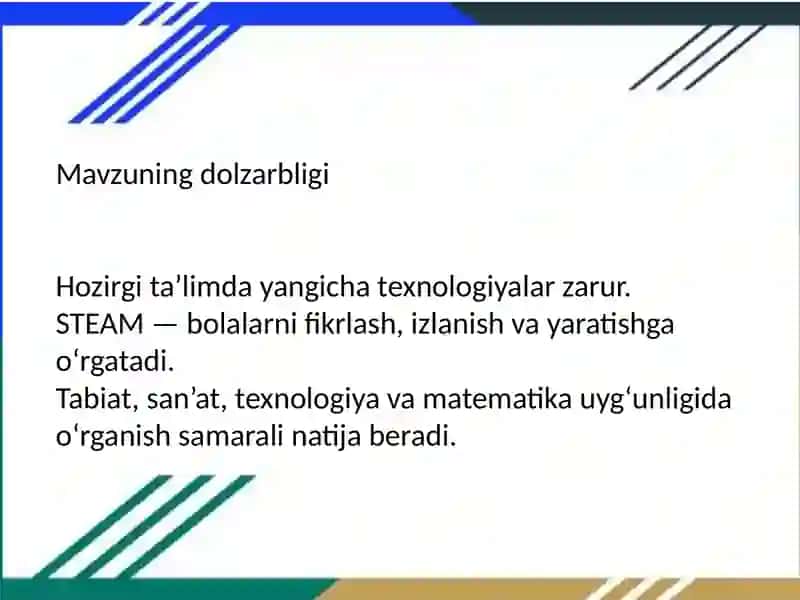 Maktabgacha ta’limda tabiatga oid bilimlar va badiiy-estetik tarbiyaning integratsiyasida STEAM ta’lim texnologiyasidan foydalanish 4