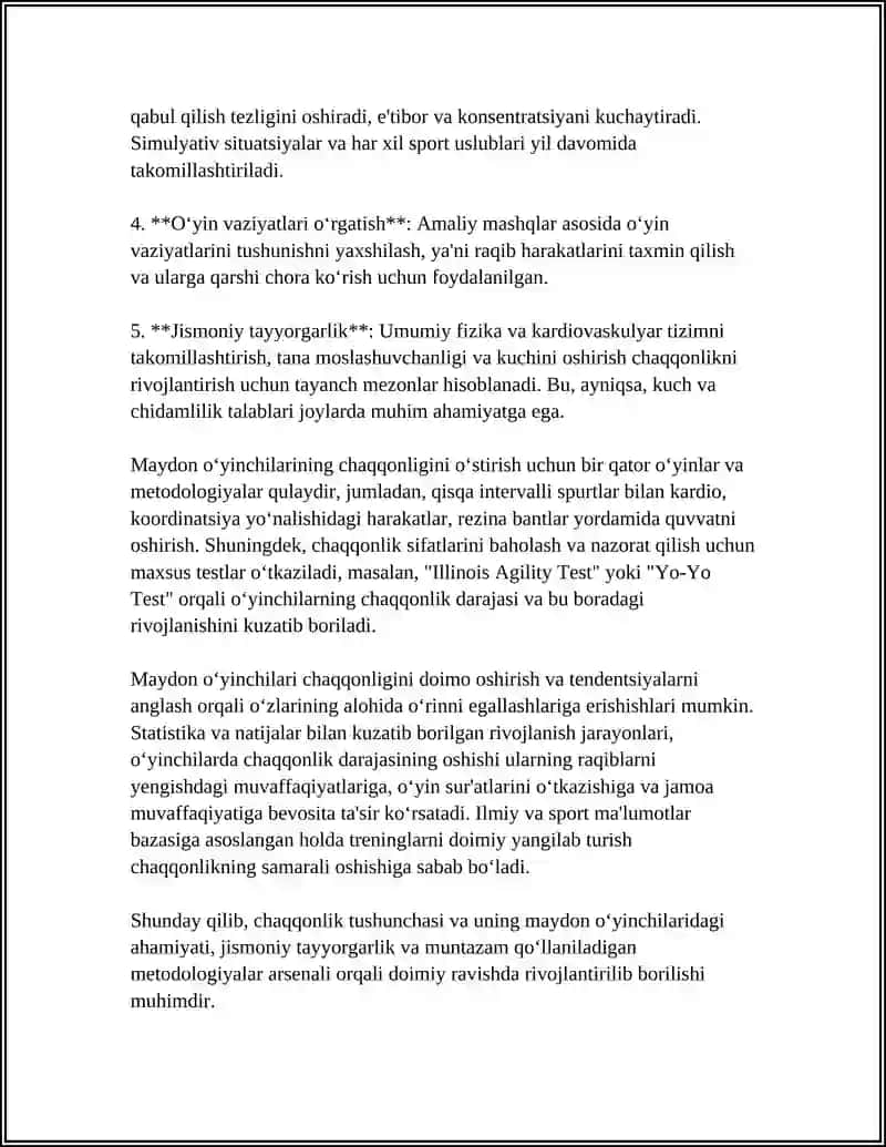 Chaqqonlik tushunchasi va uning maydon o'yinchilaridagi ahamiyati 4