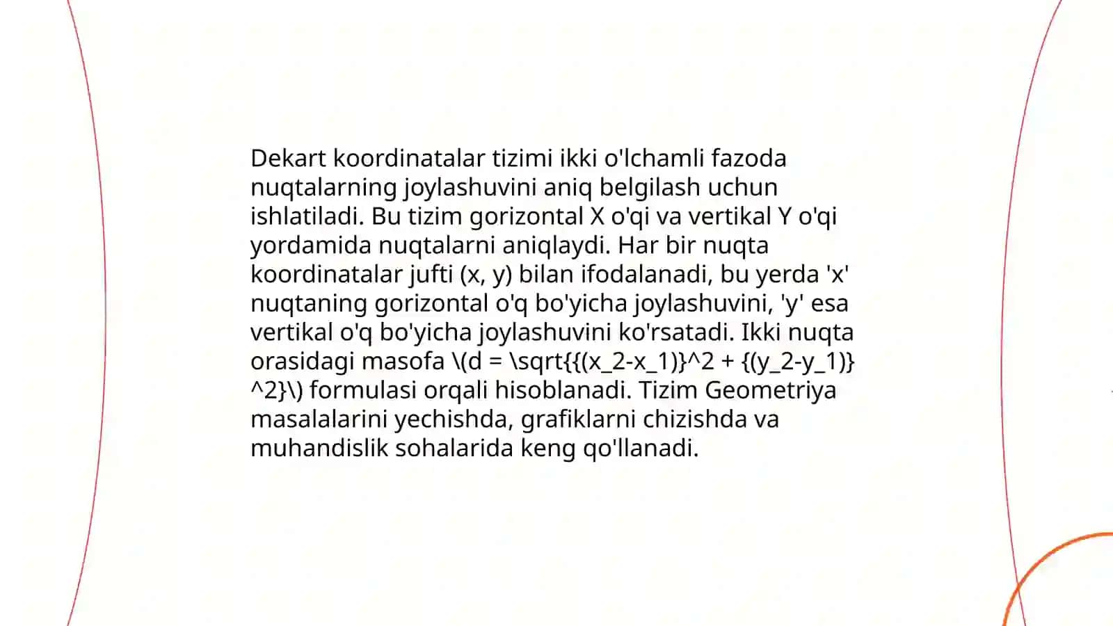Tekislik va fazodagi Dekart koordinatalar sistemasi va ularning tatbiqi 4