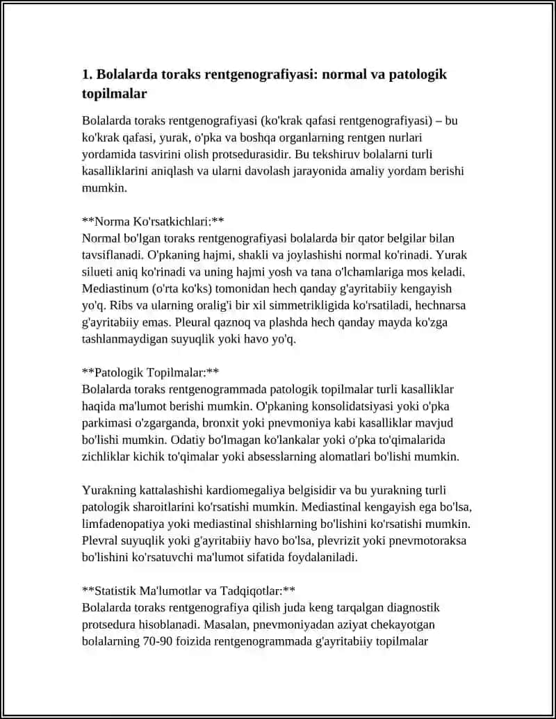 BOLALARDA NAFAS OLISH TIZIMINI ÕRGANISH UCHUN LABARATORIYA VA INSTRUMENTAL USULLAR: RENTGENOLOGIK, BRONKOSKOPIYA TASHQI NAFAS OLISHNI ÕRGANISH VA BOSHQALAR 4