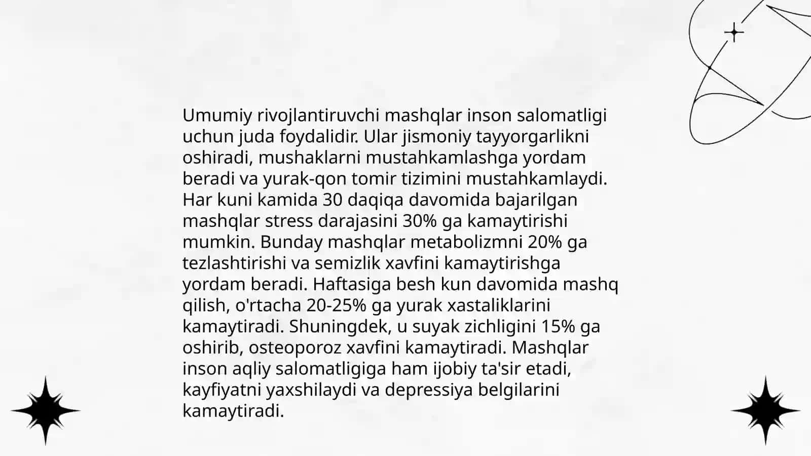 Shugʻullanuvchilar organizmga umum rivojlantiruvchi mashiqlar taʼsiri 4