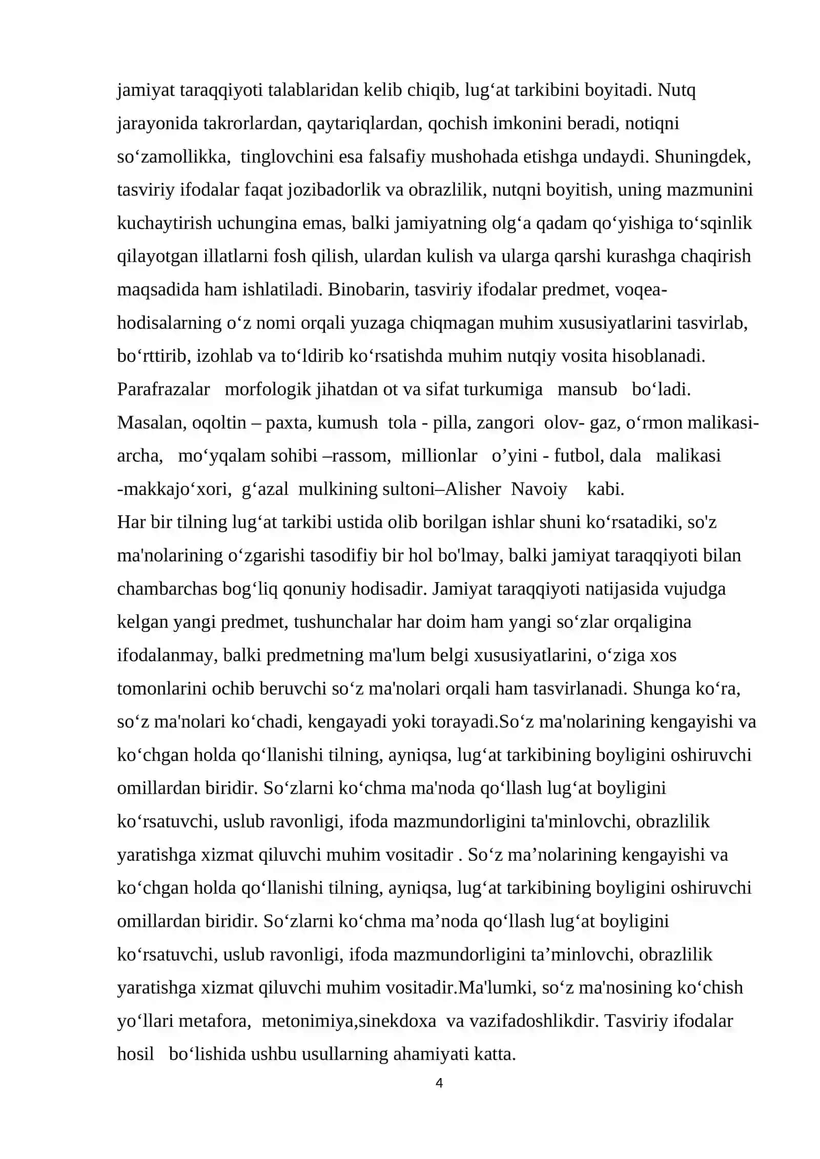 O‘zbek tilida parafrazalarning uslubiy imkoniyatlari 4
