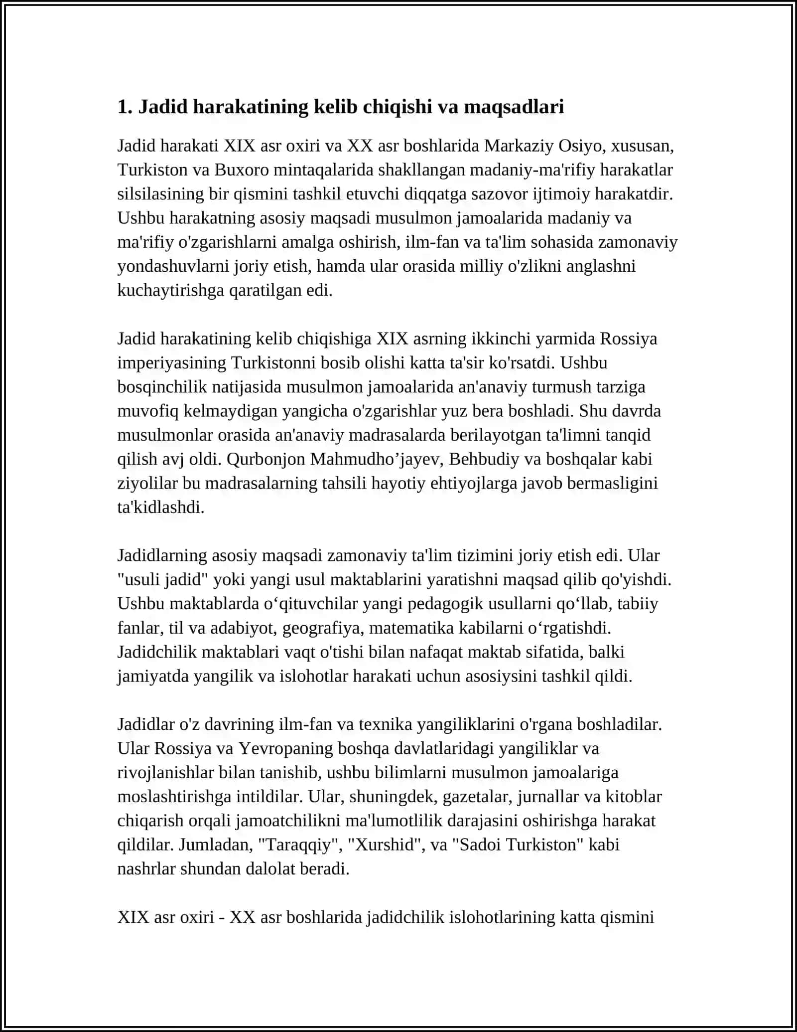 JADID MAʼRIFATPARVARLARINING OʻLKA IJTIMOIY-MA'NAVIY HAYOTIDA TUTGAN OʻRNI ( MUNAVVARQORI, FITRAT, BEHBUDIY, AVLONIY VA BOSHQALAR) 4