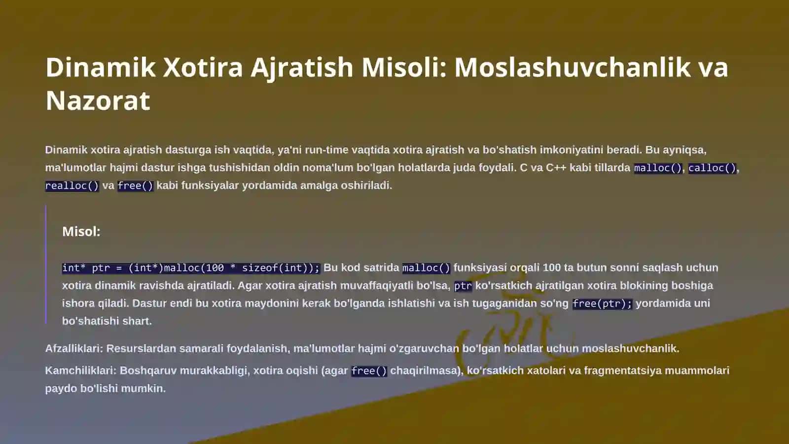 Statik va Dinamik Xotira Ajratish Simulyatsiyasi: Chuqur Tahlil va Amaliy Qo'llanma 4