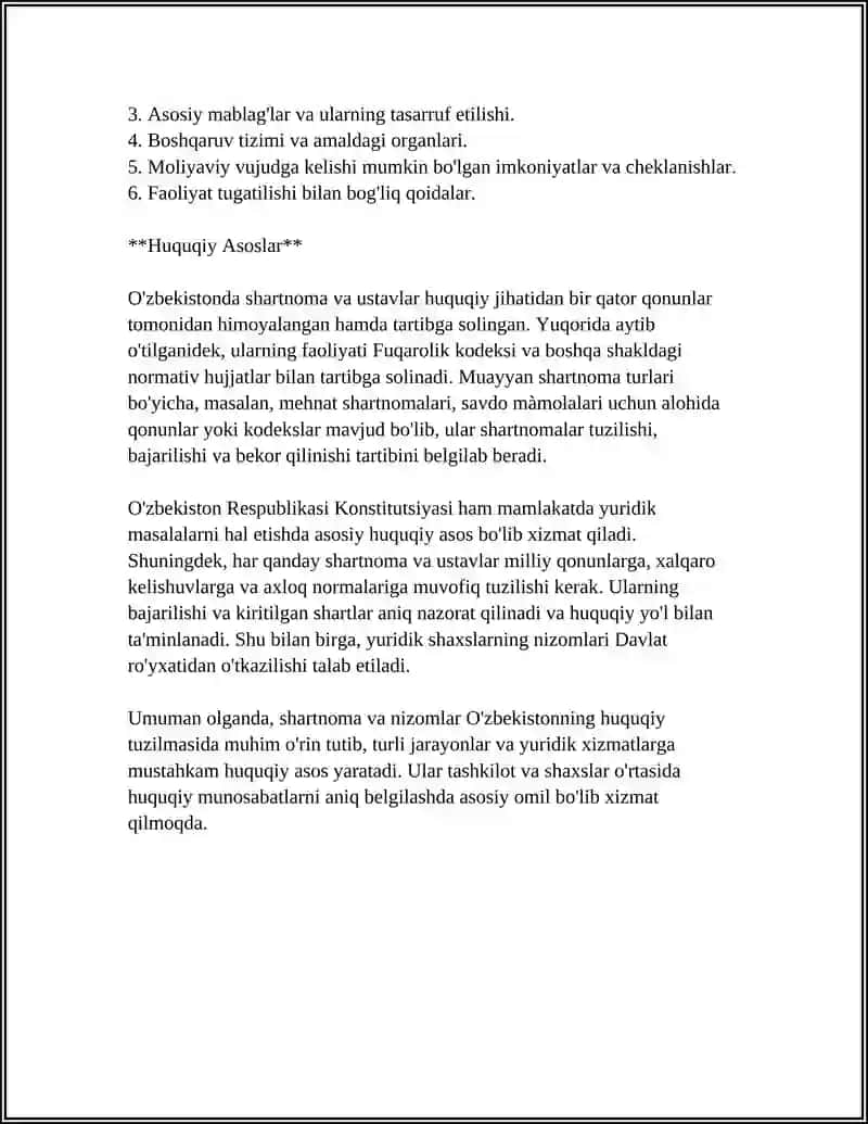 TASHKILIY HUJJARLAR USTIDA ISHLASH: SHARTNOMA VA NIZOM-USTAV 4