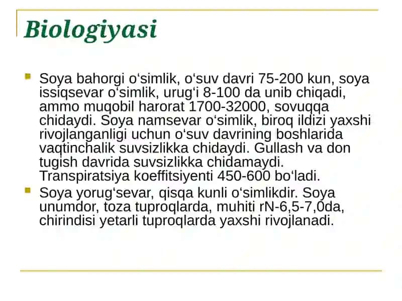 Soya ahamiyati, biologiyasi va yetishtirish texnologiyasi 4