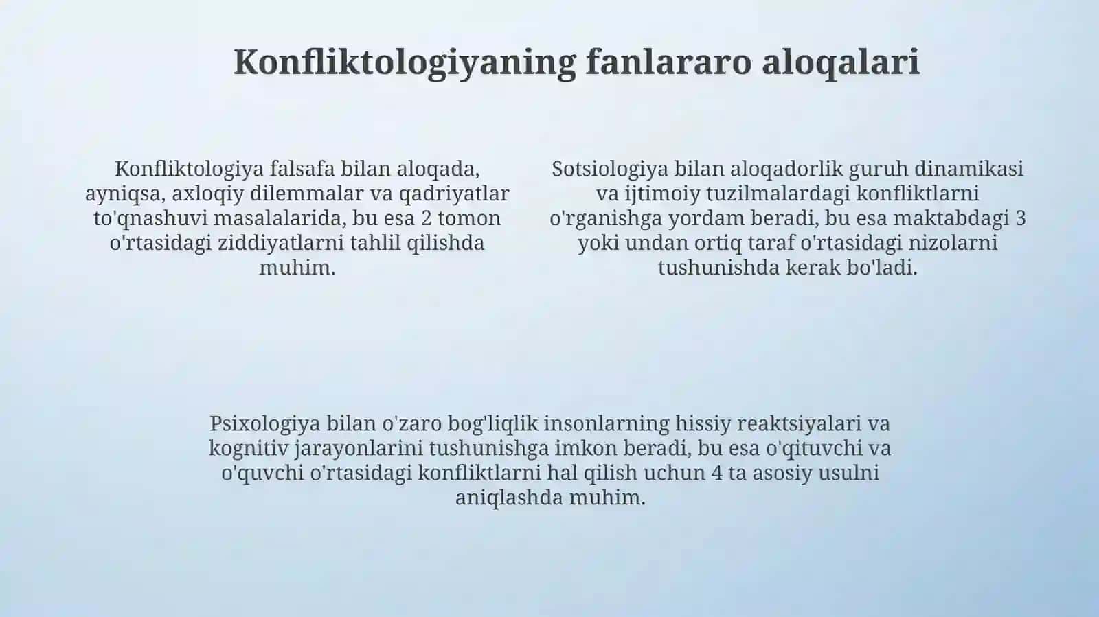Pedagogik konfliktologiyaning fanlar bilan aloqadorlikda rivojlanishi 4