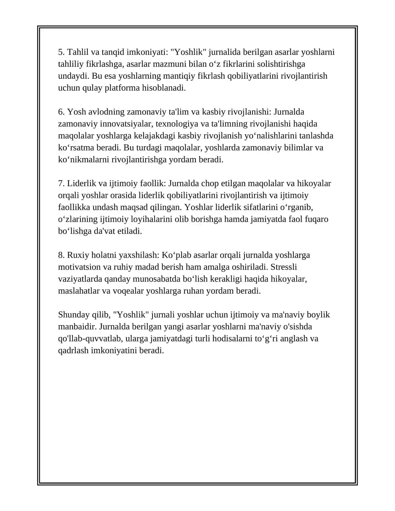 YOSHLIK JURNALIDAGI YANGI ASARLARGA MUNOSABAT BILDIRISH 4