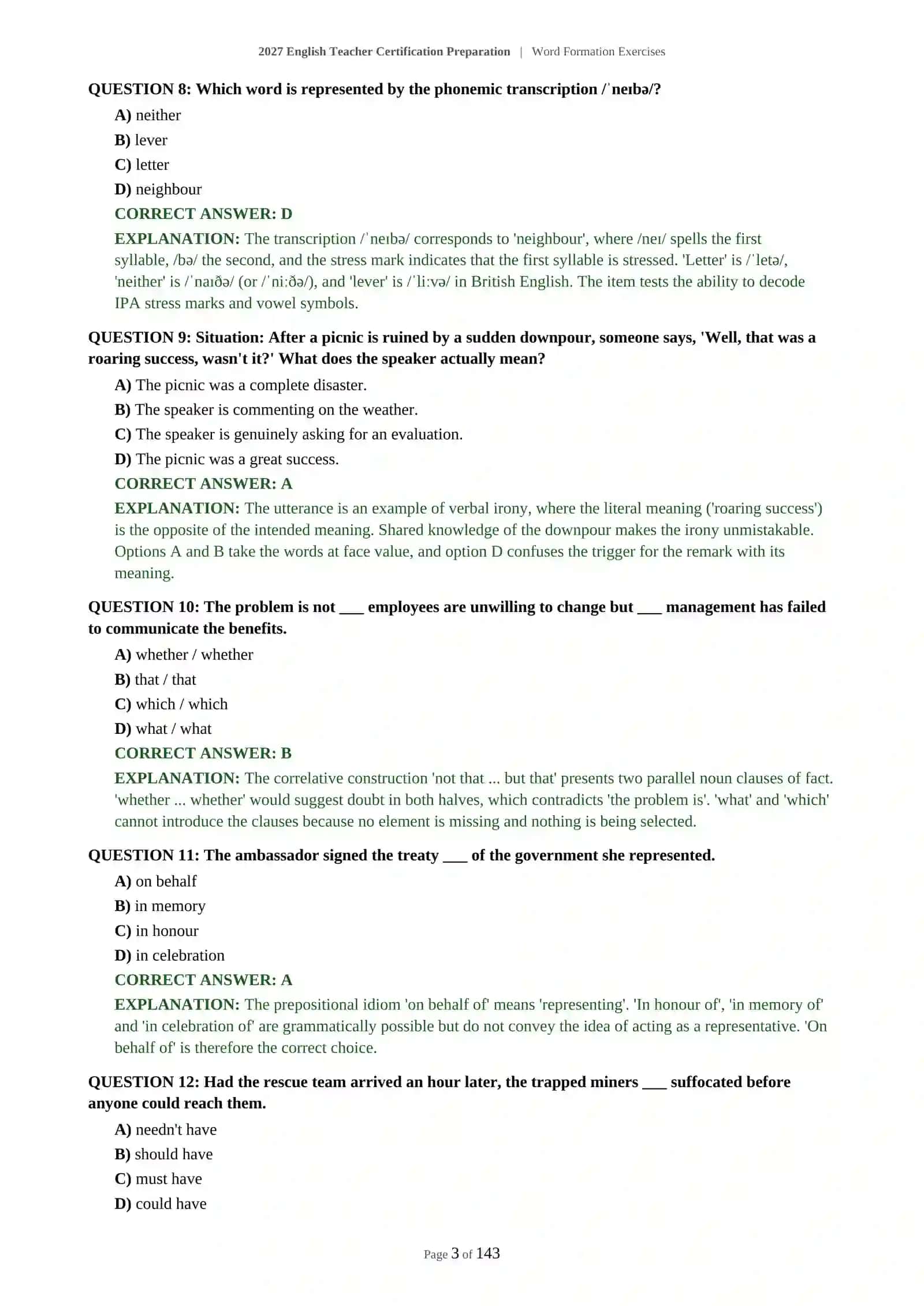 2027 English Teacher Certification Preparation | Word Formation Exercises 4