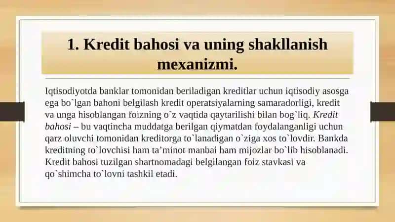 Kreditning bahosiga ta`sir qiluvchi omillar 4