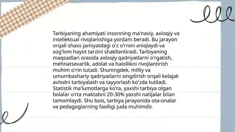Tarbiya jarayonining mohiyati, qonuniyatlari va tamoyillari 4