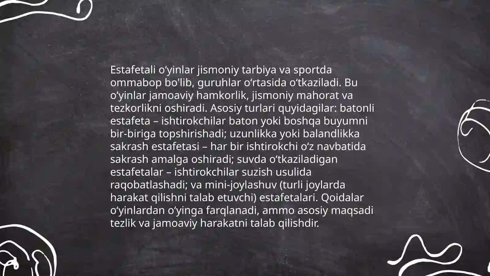 Estafetali harakatli oʻyinlarni oʻtkazish 4