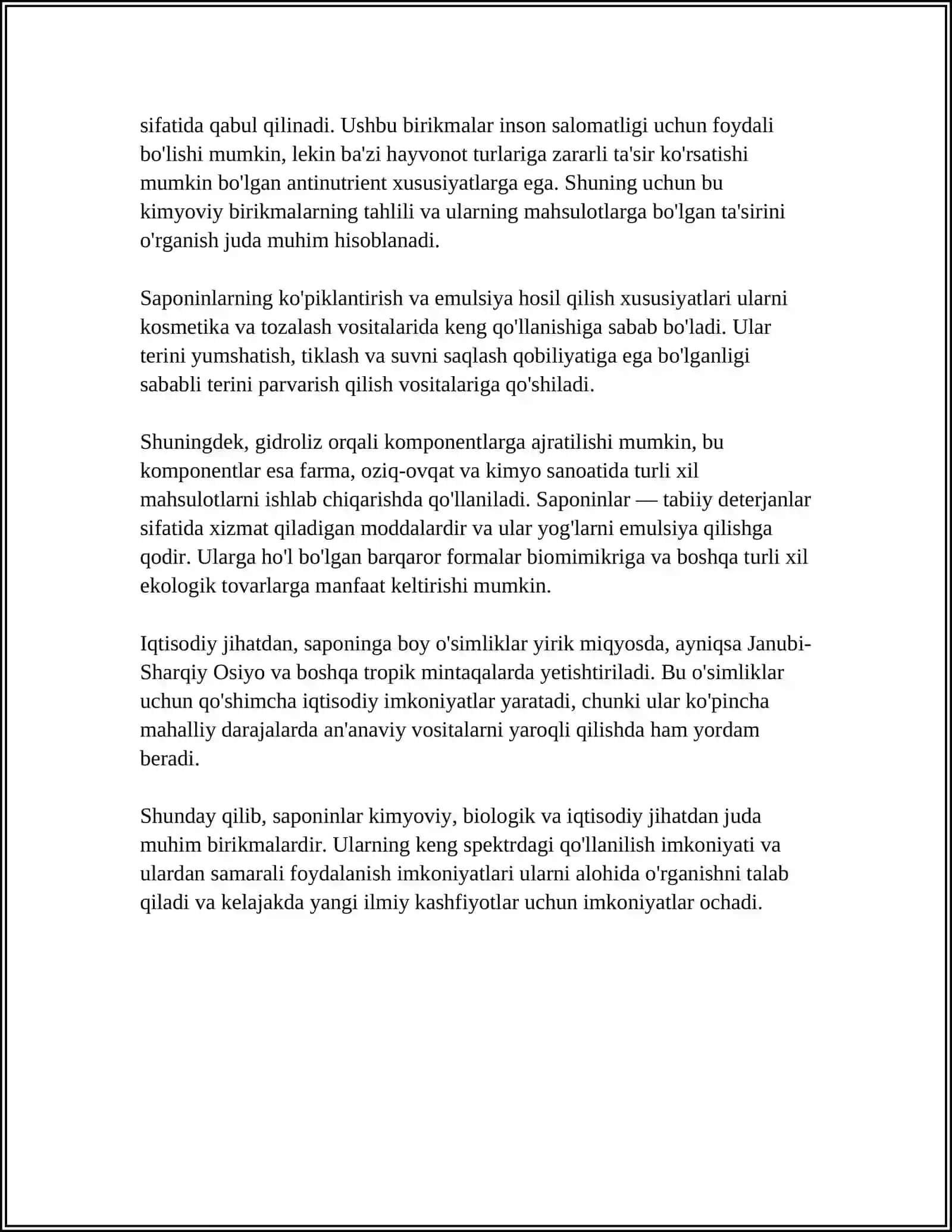 SAPONINLARNI GEMOLITIK INDEKSNI ANIQLASH. MANCHJURIYAARALIYA O’SIMLIGI 4