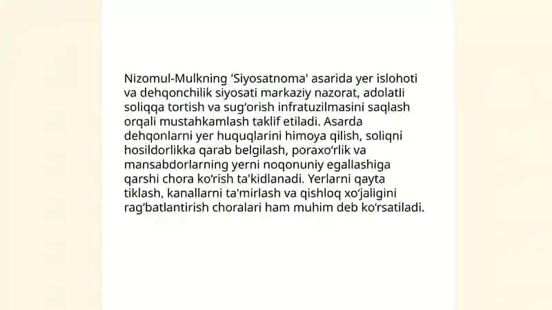 Nizommulkning,,Siyosatnoma'' asridagi iqtisodiy fikrlar 4