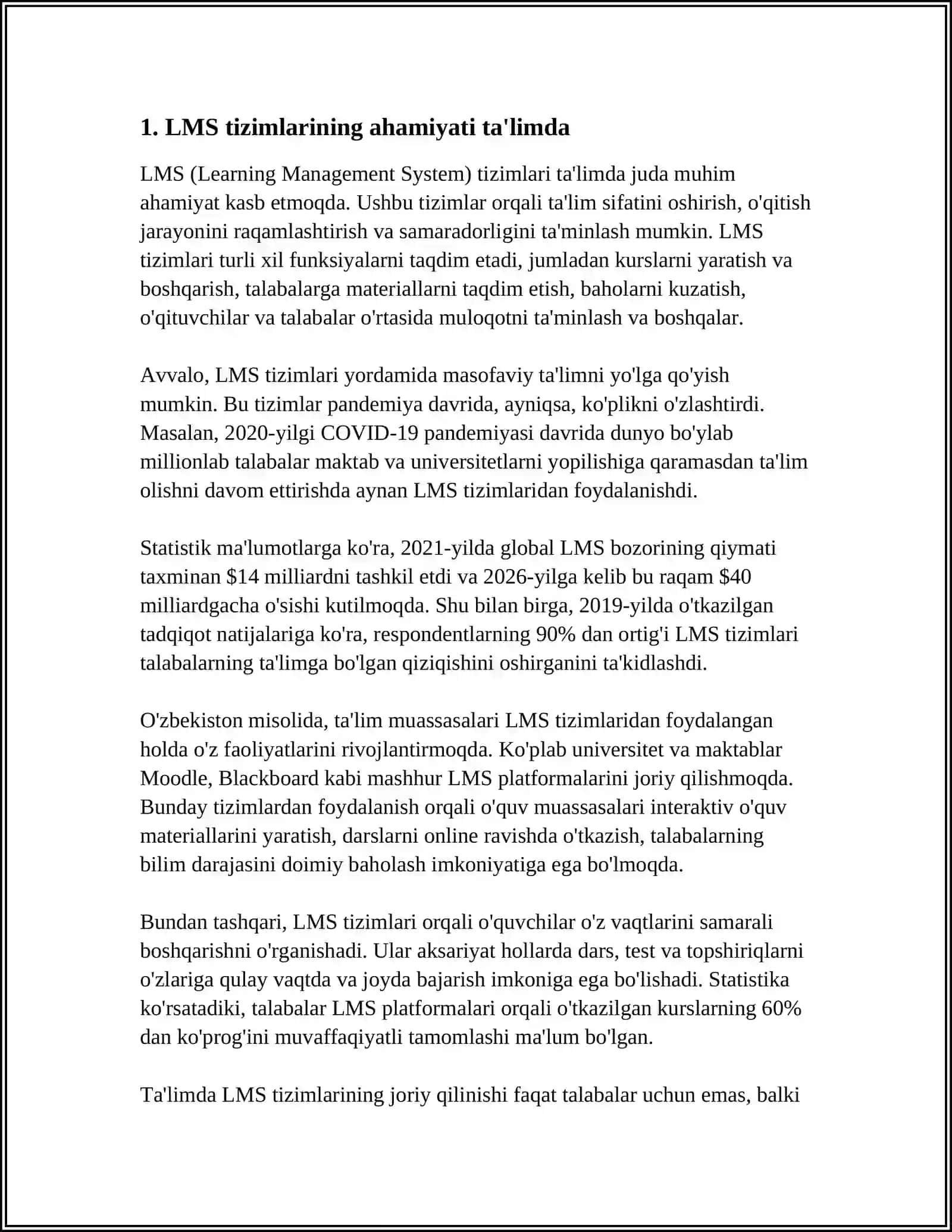 LMS TIZIMLARINING KELAJAGI. TA'LIMDA LMS TIZIMLARINING RIVOJLANISH ISTIQBOLLARI VA YANGI TEXNALOGIYALARNIBG QO'LLANILISHI 4