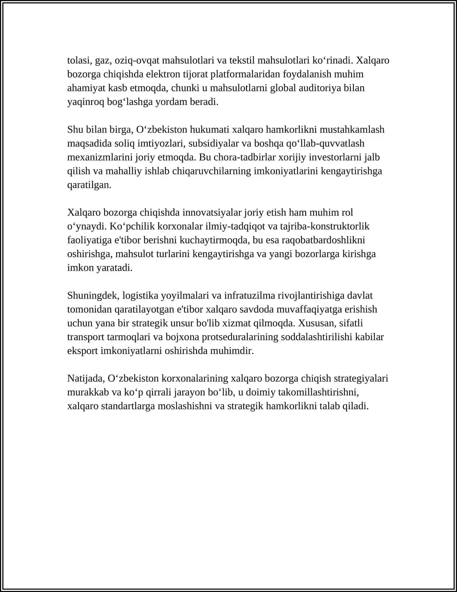 O‘zbekiston Korxonalarning Xalqaro Bozordagi Faoliyat Taxlili 4