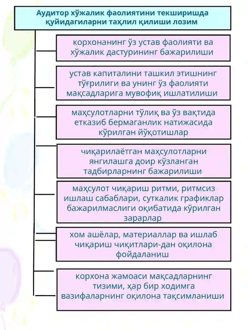 Аудиторлик текшириш вақтинга бухгалтерия ҳисоби тизимини ва ички назоратини ўрганиш 4