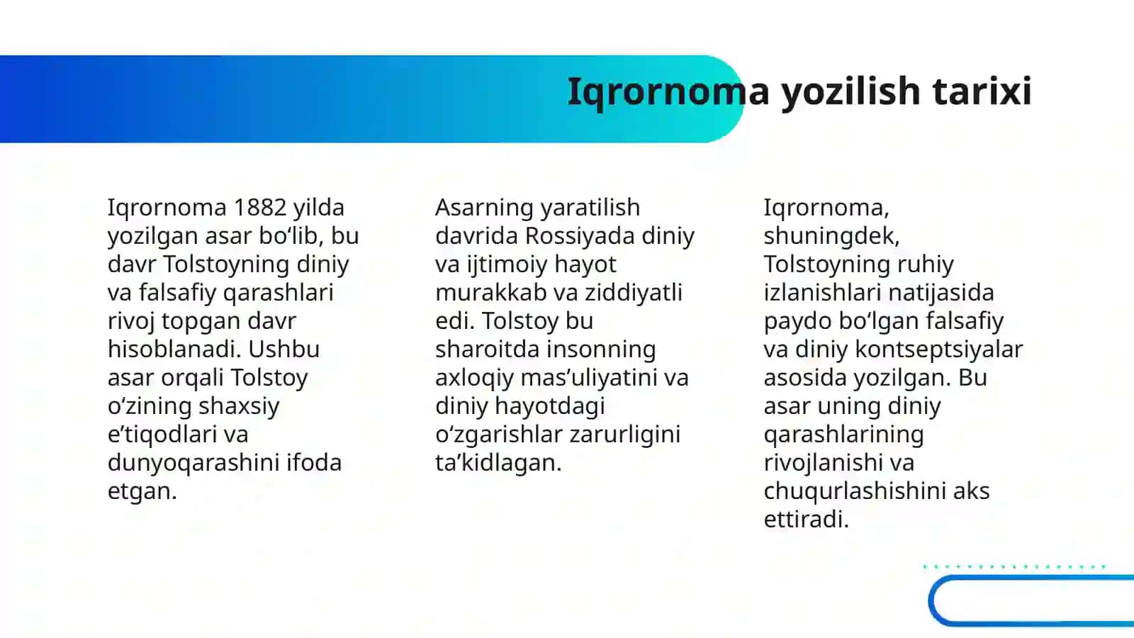 LEV TOLSTOYNING “IQRORNOMA” ASARIDAGI DINIY EʼTIQODLARNI TAHLIL ETIS 4