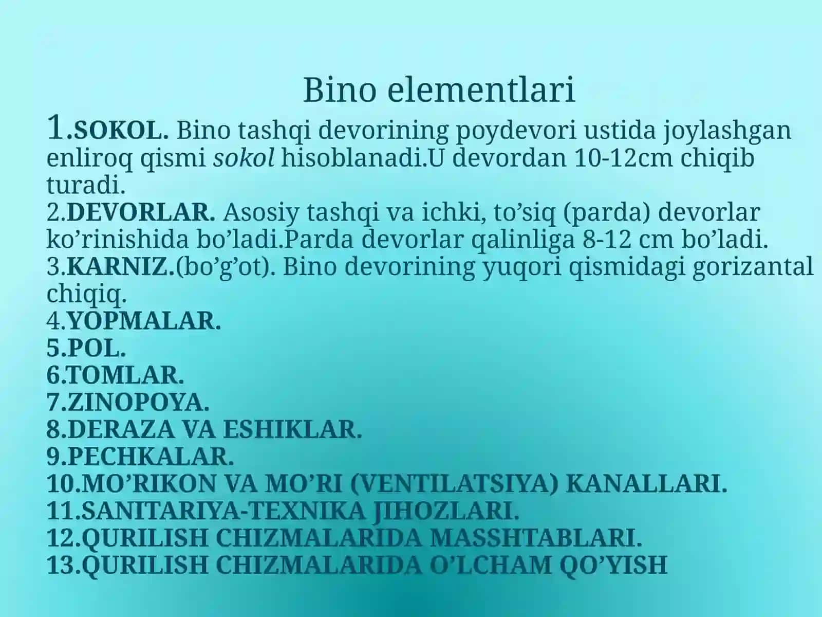 Qurilish chizmalarini o'qish 4
