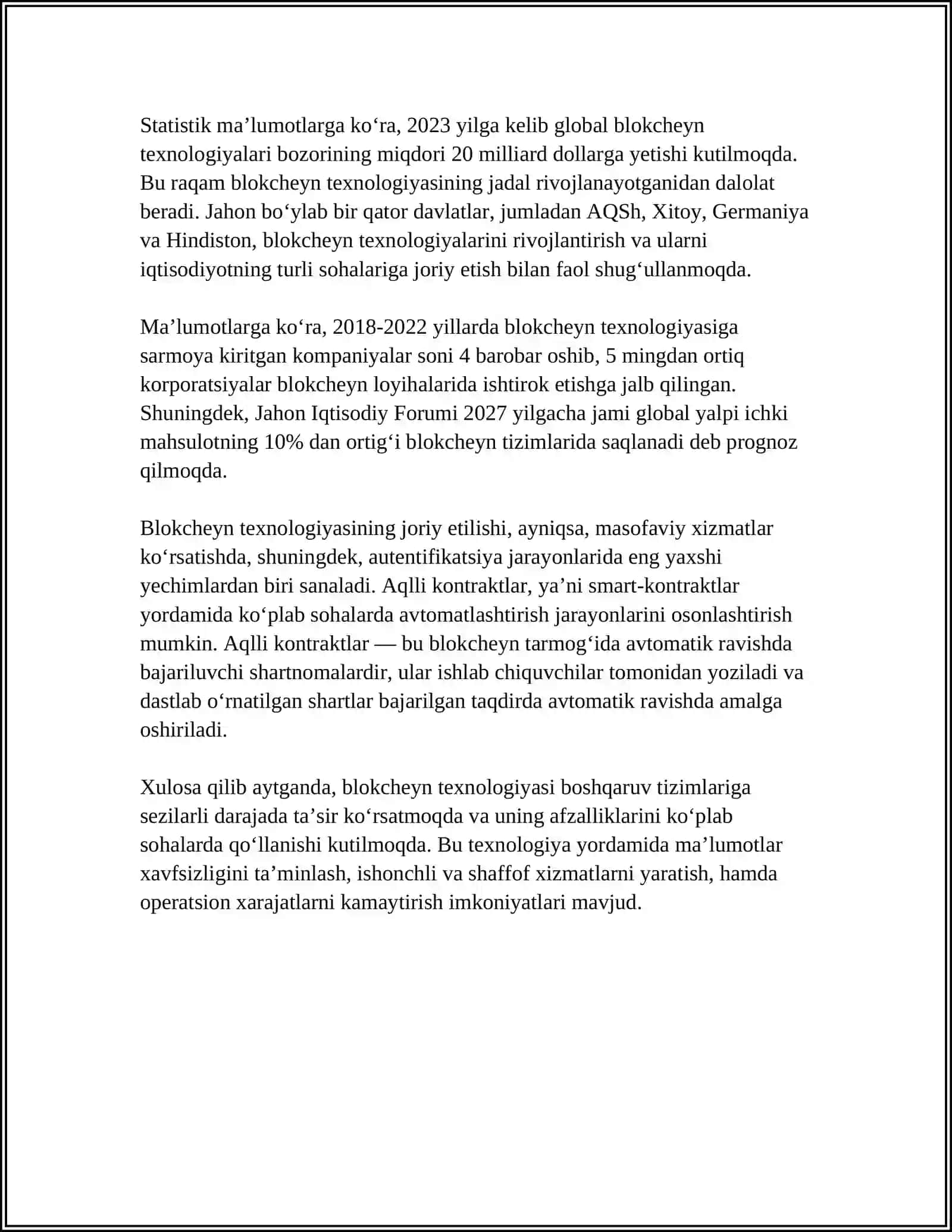 HAR XIL FAOLIYAT SOHALARIDA BLOKCHEYN TEXNOLOGIYASIDAN FOYDALANISH XUSUSIYATLARI 4