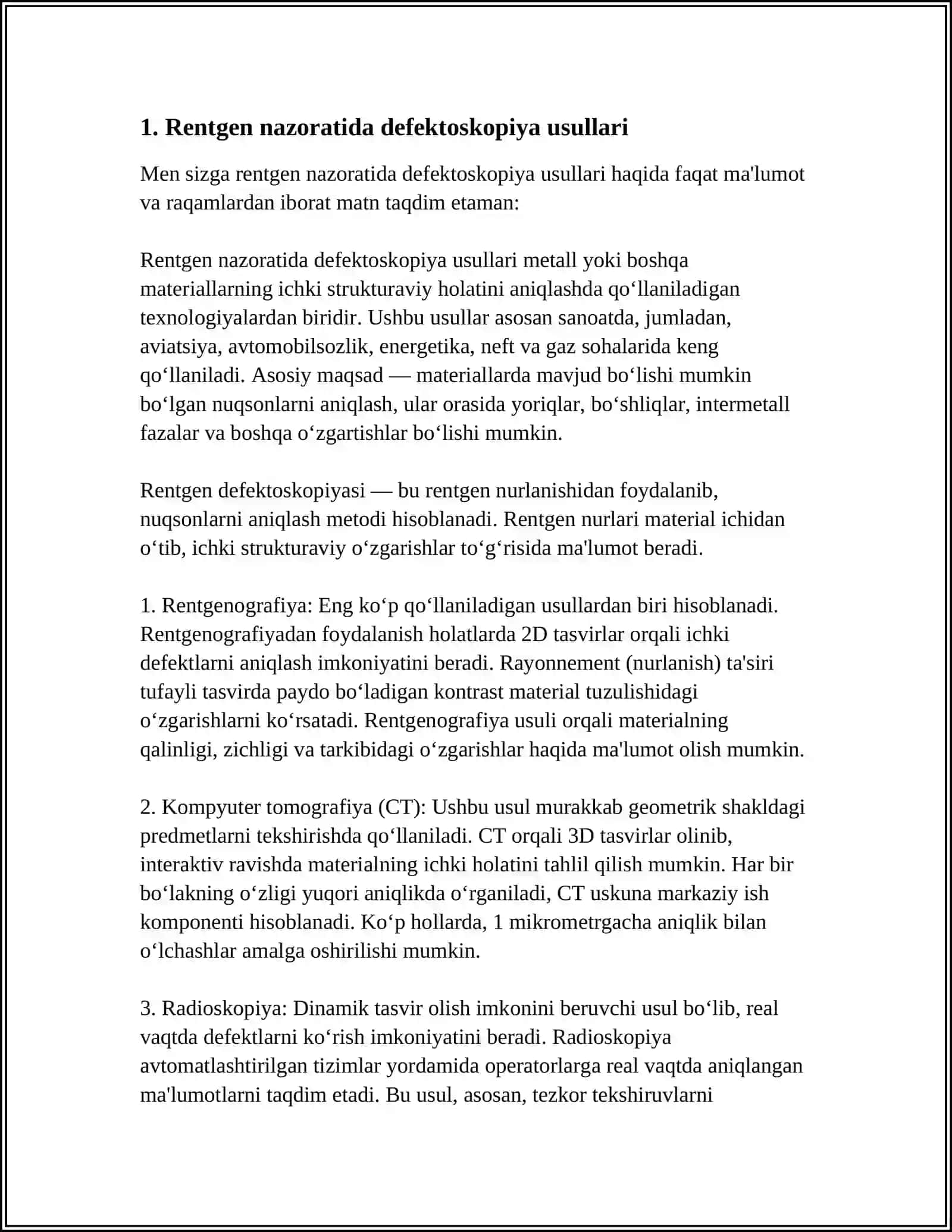 RENTGEN NAZORAT YORDAMIDA DEFEKTOSKOPLASH.RADIO TÒLQINLI NAZORAT VA FEREZONLI DEFEKTOSKOPLASH 4
