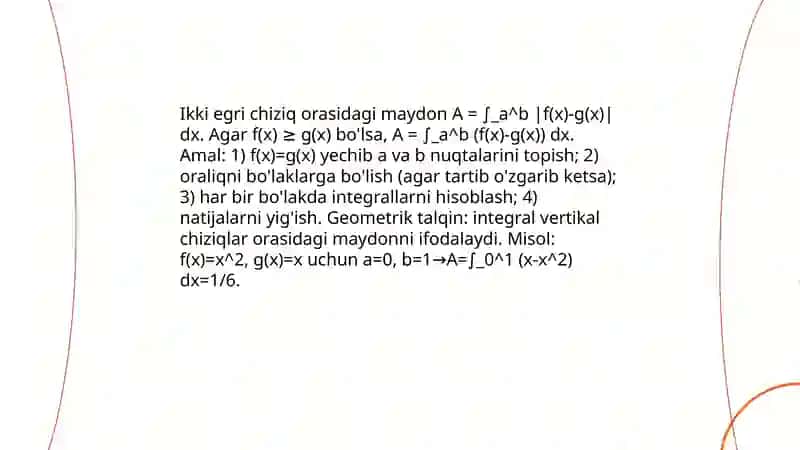 Aniq integralning geometric Va mexanik tadbiqlari 4