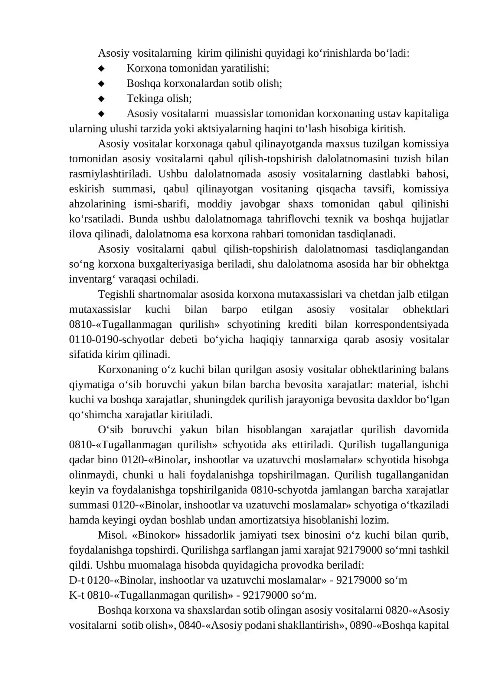 Asosiy vositalar xarakati bo‘yicha buxgalteriya provodkalarini tuzish 4