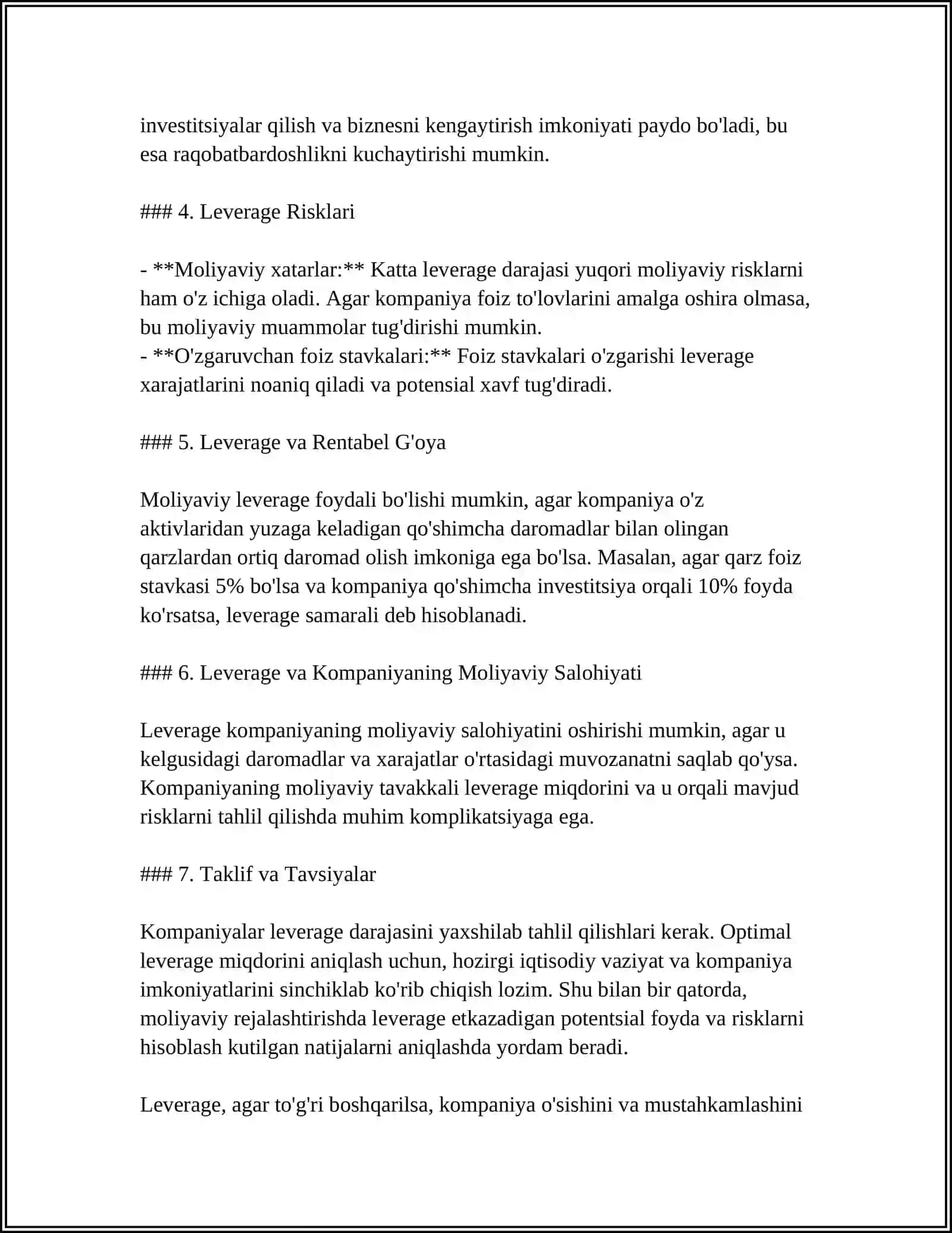 IQTISODIY LEVERIDJ KO'RSATKICHLARINI TAHLIL QILISH 4