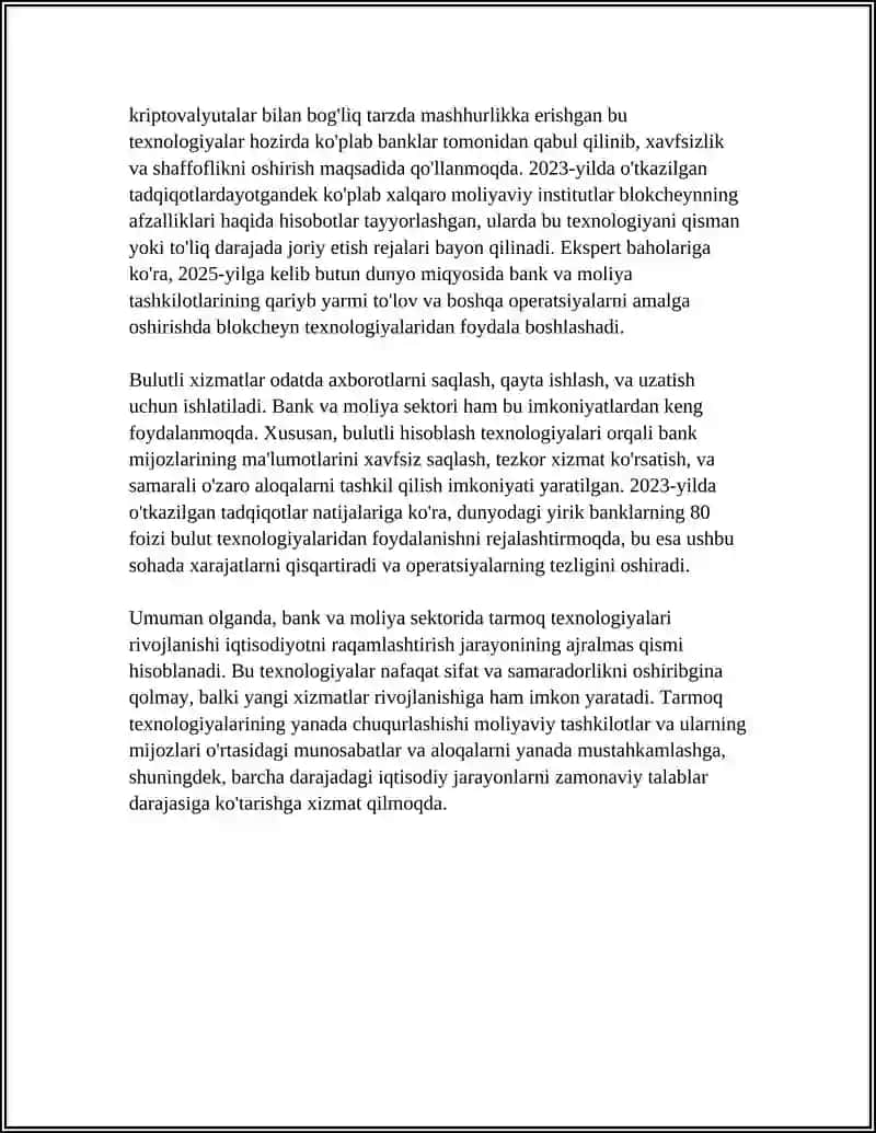 "Bank va moliya sohasida tarmoq texnologiyalari" 4