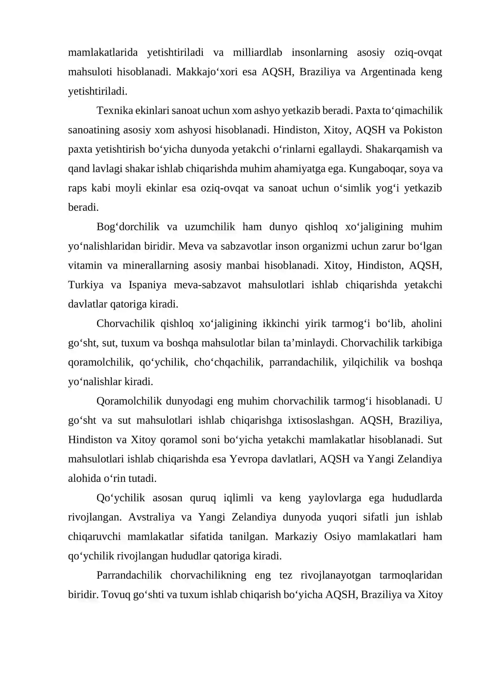 DUNYO QISHLOQ XOʻJALIGI GEOGRAFIYASI 4