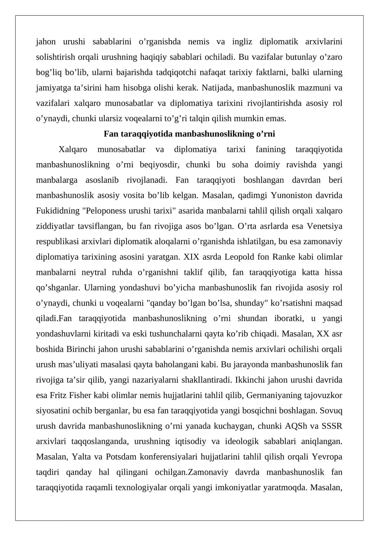 Xalqaro munosabatlar va diplomatiya tarixi fanining manbashunosligi 4