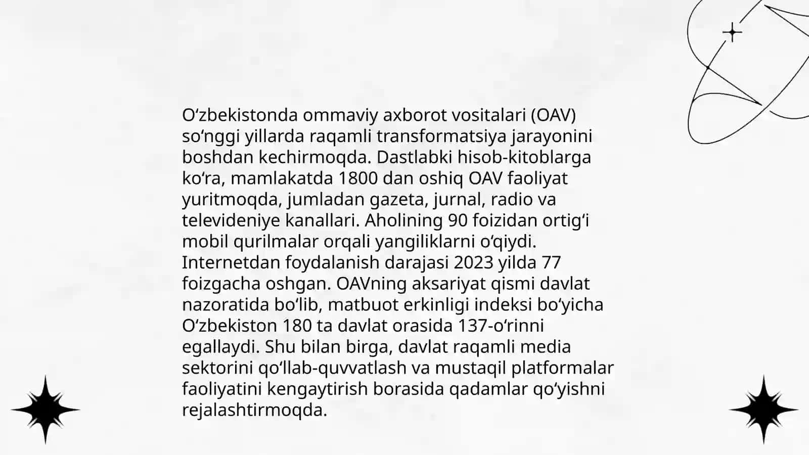 O‘zbekiston Respublikasida Ommaviy Axborot Vositalarining Faoliyati 4
