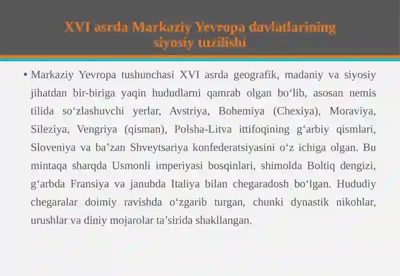 XVI-XVII asrning birinchi yarmida Markaziy Yevropa davlatlari 4