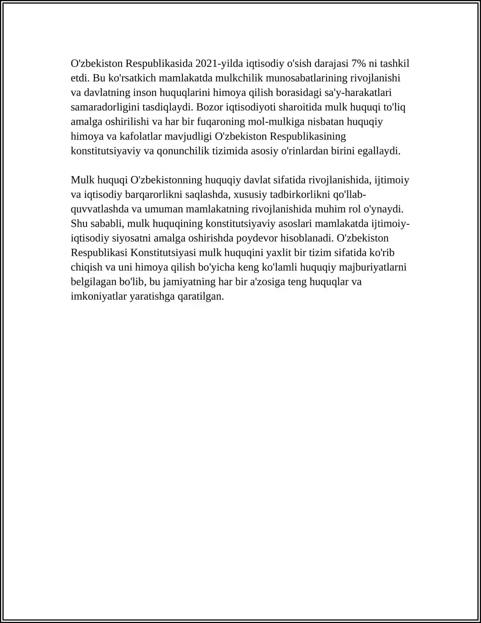 OʻZBEKISTON RESPUBLIKASIDA MULK HUQUQINING KONSTITUTSIYAVIY ASOSLARI 4