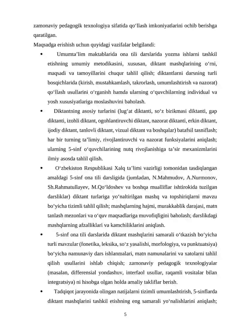 5-sinflarda diktant mashqlarini tashkil etish 4