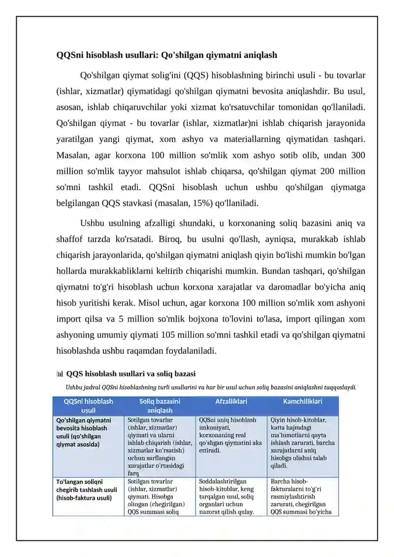 Qo'shilgan qiymat soliģini hisoblash usullari va qòllanishi 4