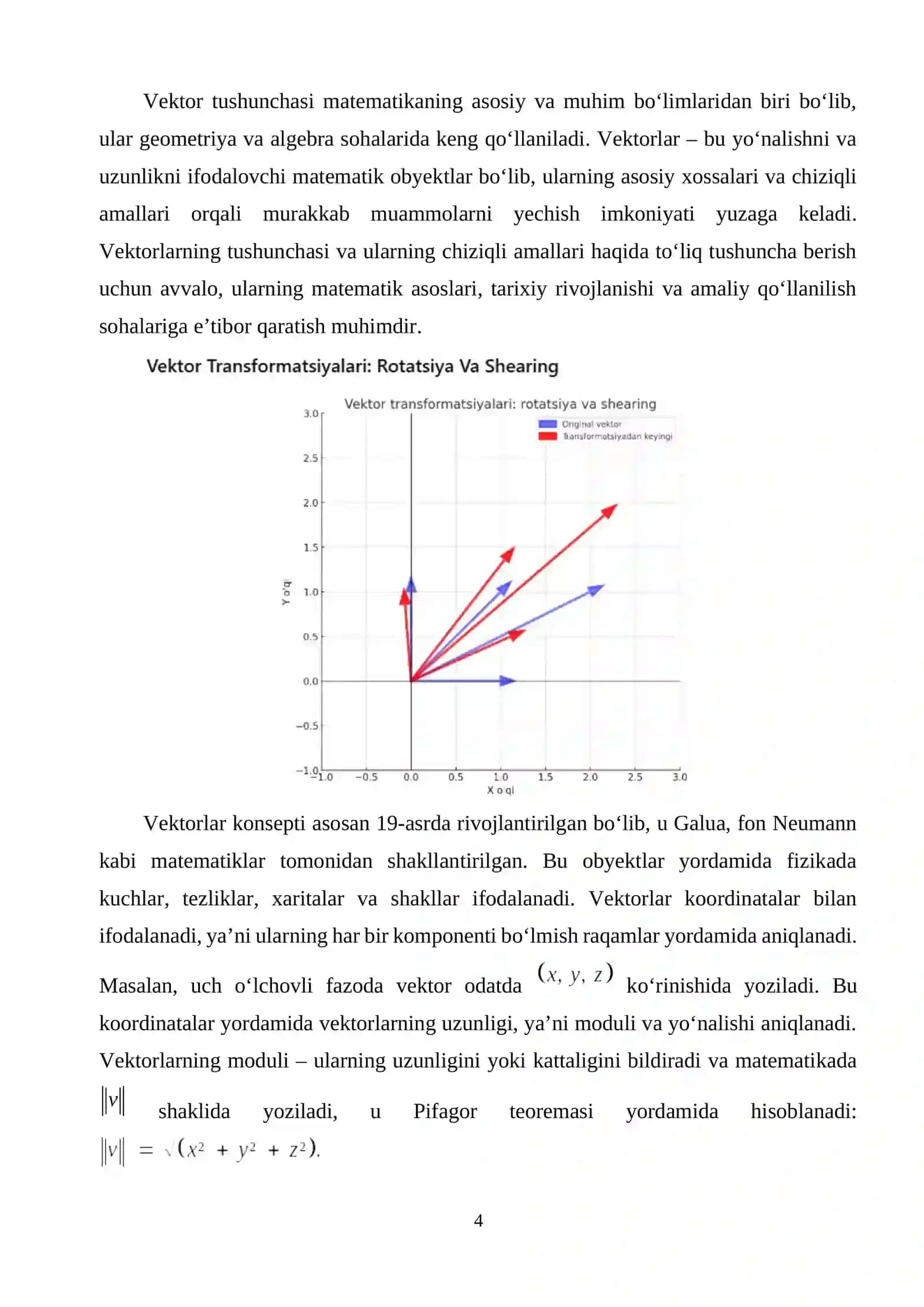 VEKTORLAR HAQIDA TUSHUNCHA. VEKTORLAR USTIDA AMALLAR 4